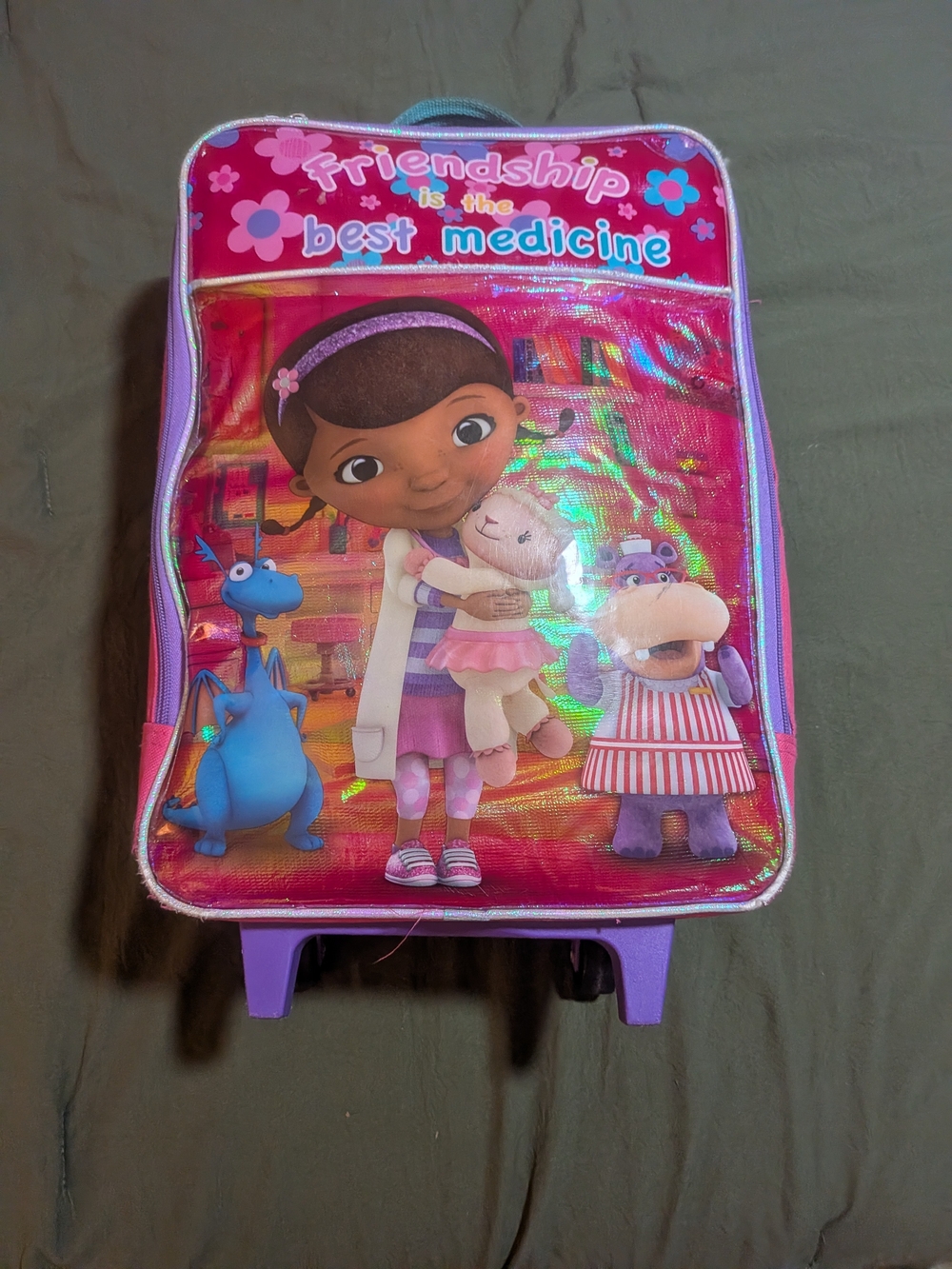 Disney Jr. Doc Mcstuffins Rolling Luggage Soft Suite Case Travel Bag 12"X 16"